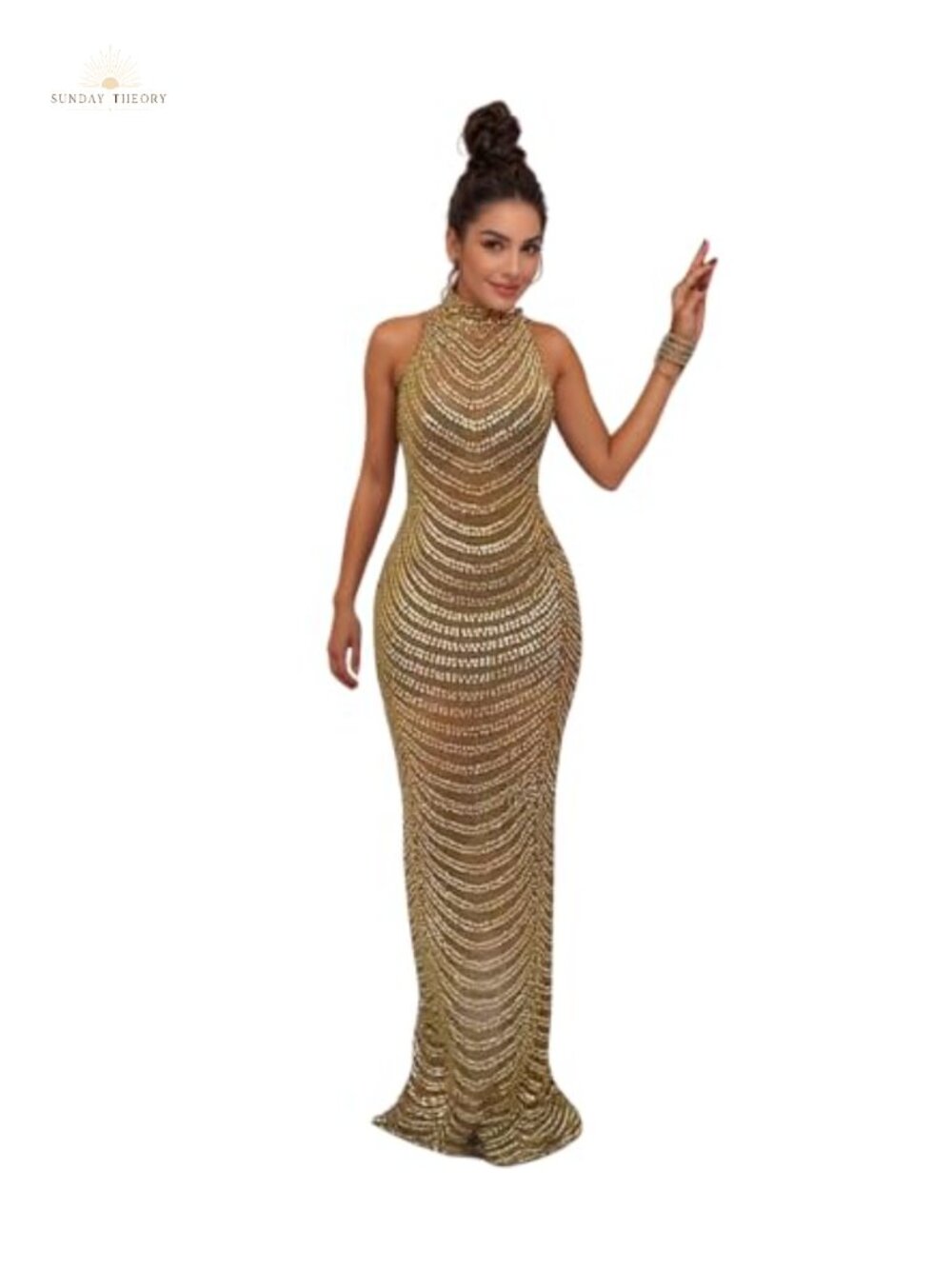 Rhinestone Mesh See Through Bodycon Maxi Dress Sleeveless Party Club Night